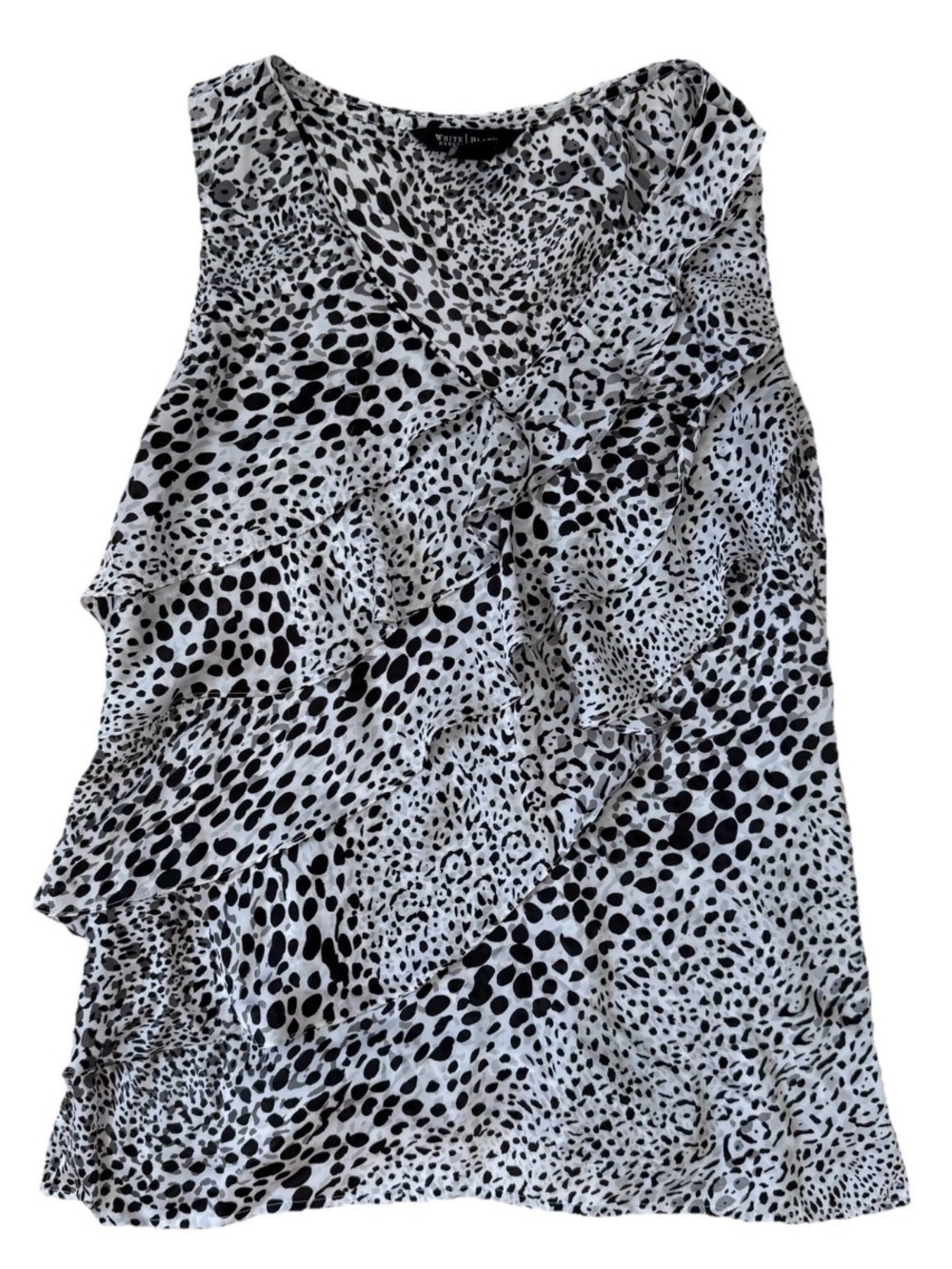 White House Black Market Women's Sleeveless Blouse Animal Print Sz M Black/White